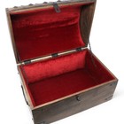 Wooden Treasure Chest With Padded Velvet Lining And Antique Lock With Skeleto   