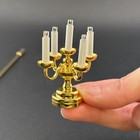 1 12 Scale Miniature Brass Candelabra Lamp Dollhouse Touchless Candlestick Light
