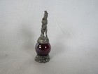 Vintage Pewter Unicorn With Red Iridescent Glass Ball Miniature Figurine