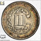 1858 Three Cent Silver 3cs - Pcgs Au Details  Cleaned  Great Toning 