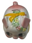 Japanese Vintage Mcm Ceramic Piggy Bank Kawaii Big Eyes   Yellow Bow