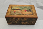 Vintage Japanese Inlaid Wood Puzzle Box Mt  Fuji Scene Marquetry Japan