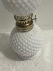 Vtg Mini White Hobnail Milk Glass 2 Globe Hurricane Oil Lamp 8  Tall  Euc