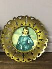Vtg Red   Blue Boy Wall Hanging 6   Butterfly Brass Frame Picture England Mcm