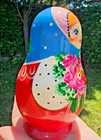 Russian Wooden Red   Blue Matryoshka Nesting Dolls Set Of 5 With Floral Design