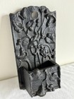Victorian Cast Iron Wall Match Holder   Strike Safe Floral Vine Design Black
