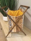 Vintage Mcm Knitting Sewing Caddy Crochet Yarn Basket Folding Wood Frame Floral