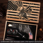 Pistol Shape- American Flag Decanter Set With Display Wood Gift Box Made In Usa