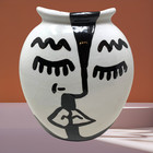 Vintage Signed Cubist Face Vase Black White Modernist Studio Art Pottery 8 