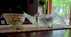Set Of 2 Vtg Anchor Hocking Wexford Clear Glass Pedestal Covered Candy Dishes