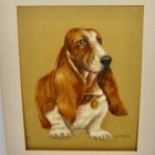 Vintage Basset Hound Pastel Art Dog Realistic Picture Signed G  Clark 10  X 12 