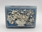 Vtg  Incolay Blue Stone Hinged Trinket jewelry Box - Flower Design lined Small
