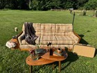 Pristine 1981 Quaker Tweed Berkline Mid-century Plaid Sleeper Sofa With Oak Trim