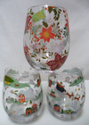 Mud Pie Christmas Santa Tree Flowers Poinsettia Stemless Wine Glass Set 3 New