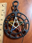 Vintage Cast Iron Painted 5 Point Star Black 3-footed Pentagram Trivet