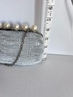 Evening Bag Pearl Crystal Closure And Silver Pleated Fabric 7 X 4 5 X 2 Formal