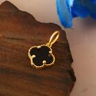 Vintage Black Onyx Clover 18k Gold Charm Pendant black Agate Clover Gold Charm