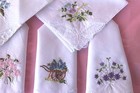 Lace Handkerchiefs Lot Six Cotton Hankies Women s 6 Floral Embroidered White New