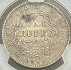 Ngs india  Certified Au55 Silver 1 Rupee 1840 Madras Mint Wwb Raised 28 Berries