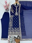 Heavy Designer Faux Georgette Blue Salwar Kameez With Dupatta For Wedding Wear