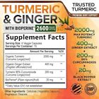Turmeric Curcumin Supplement 2600mg - Organic Ginger  Turmeric  Bioperine Black