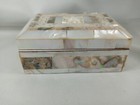 Vintage Carved Abalone Pearl Star Red Lined Jewelry Trinket Box Hinged