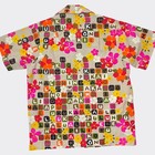 Vintage Hawaiian Alphabet Shirt Barkcloth Tiki Aloha Floral Print Men   s M l