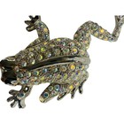 Vintage Frog Brooch Ab Rhinestone Silver Tone Figural Statement Pin