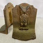 Vintage Cast Iron Owl And Sunburst Bookends Art Deco Mcm Decor