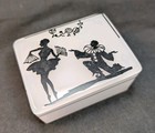 Antique Deco Opaline Uv Reactive Trinket Box Ballerina And Clown Silhouette  