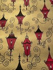 Vtg Christmas Wrapping Paper Gift Wrap Red Candle Lanterns On Textured Gold