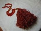 Antique Cherry Amber Translucent Bakelite Beads Silk Tassel Necklace Tested 87g