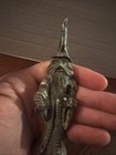 Large Vintage 5  Metal Wizard Figurine With Crystal Ball   Green  Stone In Hat