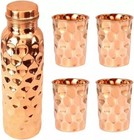 100  Pure Copper Water Bottle Leak-proof Yoga Ayurveda Health Benefits Set Of 5