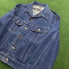 Vintage Lee Trucker Jacket Mens 46l Blue 80s Denim Dark Wash Coat Usa Made