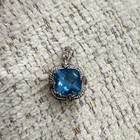 Blue Cushion-cut Square Pendant Charm  Silver Tone  Silver And 14k White Gold