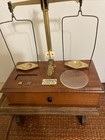 Vintage C Stevens   Sons Jewelry Apothecary Scale On Wood Box Drawer England