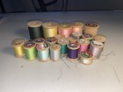 Lot  21 of Vintage antique Wooden Sewing Thread Spools Various Sizes W wo Thread