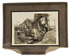 Antique Boarded Cabinet Photo Miners At Lead Coal Mine Occupational Workers Men