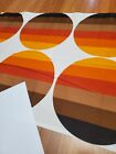 Awesome Rare Vintage Mid Century Retro 70s Org Brn Striped Circles Fabric  Look 