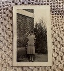 Vintage Snapshot Photo Young Woman Outside Brick Building 1920s 1930s 