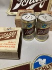 Vintage Schlitz Beer Salt And Proper Shakers Plus Patches- New Old Stock