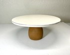 Cake Stand plate 8 Inch Wooden Stand Silver Trim Cake Cupcake Stand White