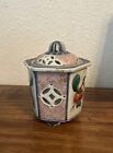 Antique Signed Japanese Kutani Koro Porcelain Footed Incense Burner  4 5 