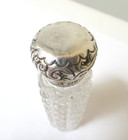 Antique Scent Bottle Cut Glass Silver Repousse Cap 1893