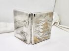Vintage Japanese Gold Inlaid Scenery Sterling 950 Silver Card Case cigarette