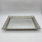 Vintage Hollywood Regency Mirror Vanity Perfume Tray Silver Metal Ornate
