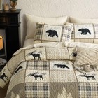 Rustic Quilt Set  Cabin Lodge Christmas Bear Moose Queen   Full Tan Cream