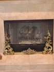 Antique Ornate Brass Fireplace Fender  Hearth Guard Decorative Floral Design 3pc