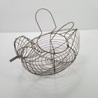 Vintage Wire Egg Basket Chicken Hen Primitive Farmhouse Kitchen Double Handle